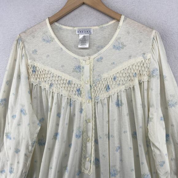 CELESTIAL DREAMS Nightgown L 16-18 KOMAR Jersey Floral Smocked Cotton White NEW - Picture 3 of 12